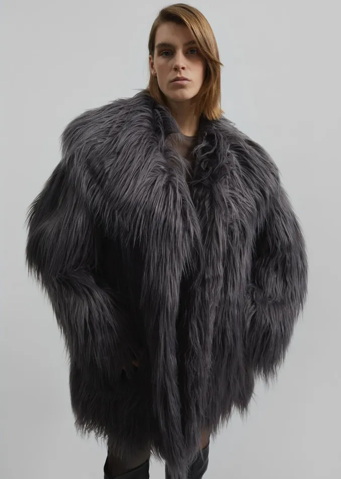 The Frankie Shop Outerwear Rotate Faux Fur Wide Collar Coat 8211 Gray Print 8211 Women