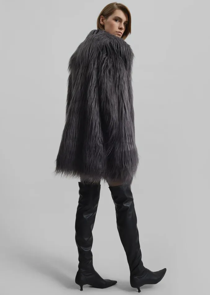 The Frankie Shop Outerwear Rotate Faux Fur Wide Collar Coat 8211 Gray Print 8211 Women