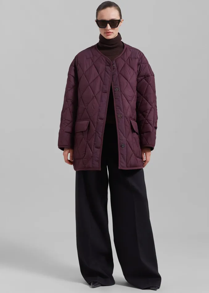 The Frankie Shop Outerwear Teddy Quilted Jacket 8211 Burgundy 8211 Women
