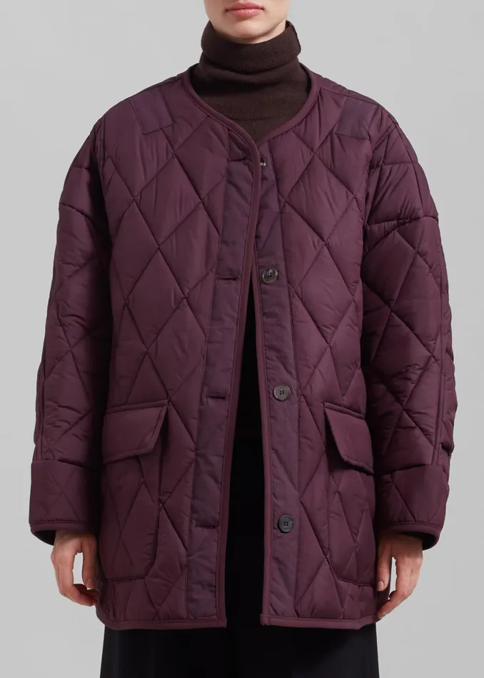 The Frankie Shop Outerwear Teddy Quilted Jacket 8211 Burgundy 8211 Women