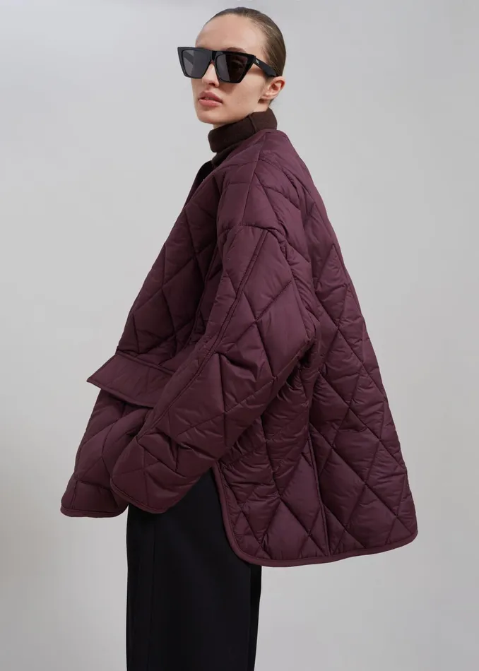The Frankie Shop Outerwear Teddy Quilted Jacket 8211 Burgundy 8211 Women