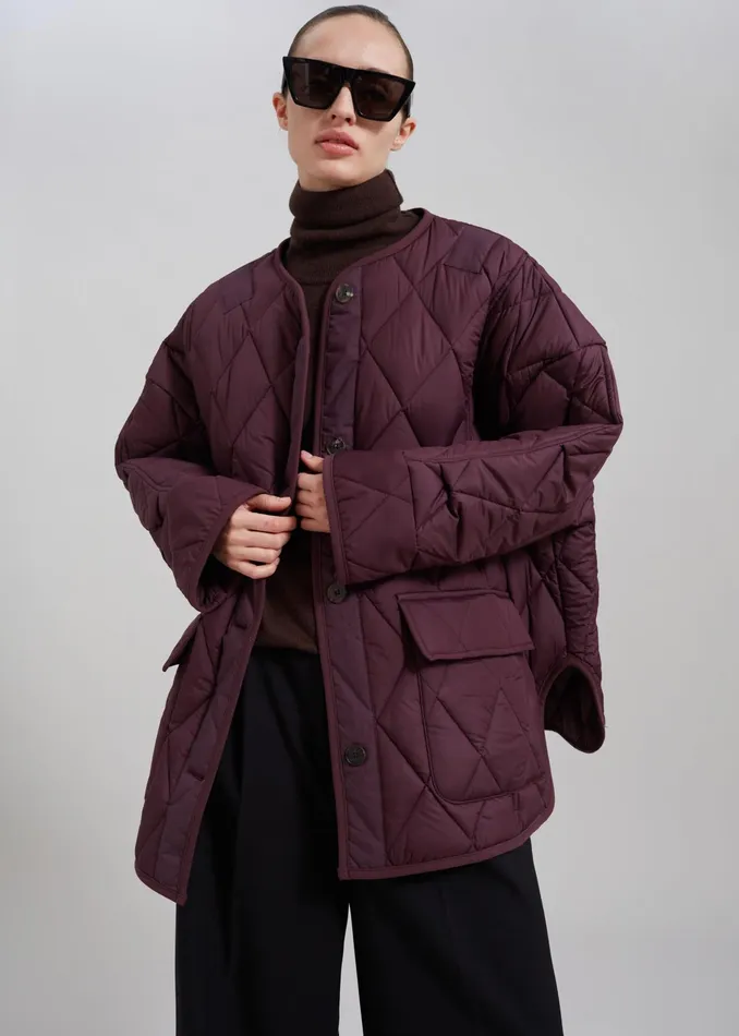 The Frankie Shop Outerwear Teddy Quilted Jacket 8211 Burgundy 8211 Women