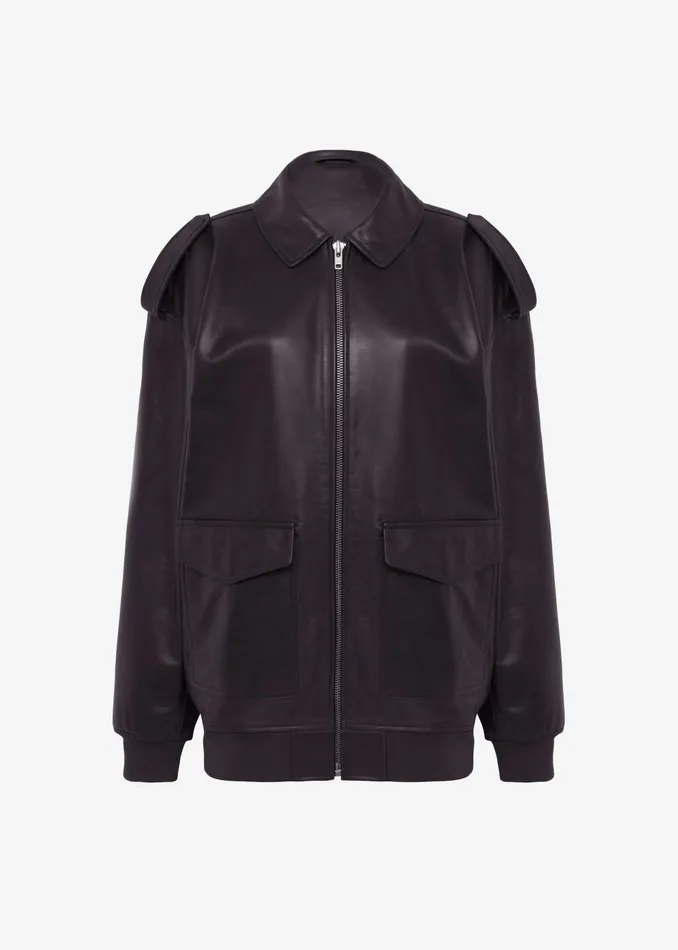 The Frankie Shop Outerwear Viper Leather Jacket 8211 Dark Plum 8211 Women