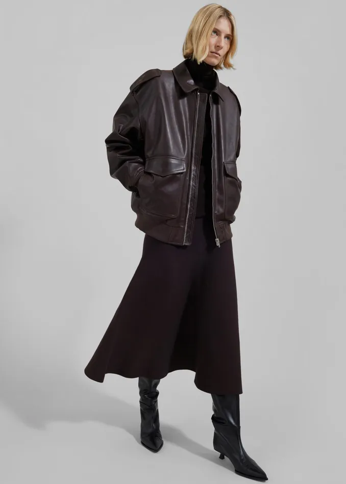 The Frankie Shop Outerwear Viper Leather Jacket 8211 Dark Plum 8211 Women