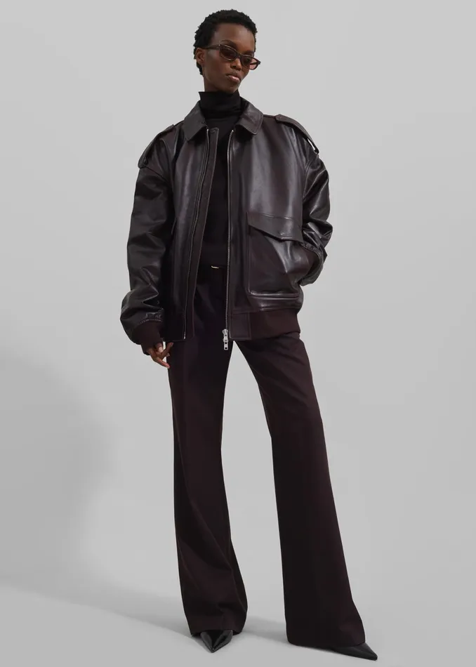The Frankie Shop Outerwear Viper Leather Jacket 8211 Dark Plum 8211 Women