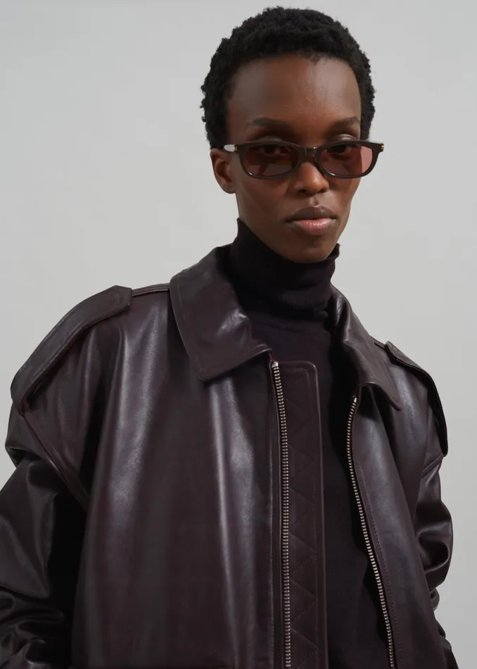 The Frankie Shop Outerwear Viper Leather Jacket 8211 Dark Plum 8211 Women