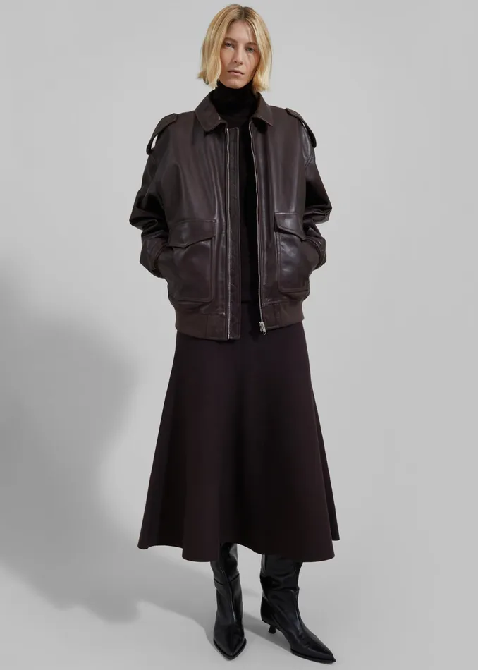 The Frankie Shop Outerwear Viper Leather Jacket 8211 Dark Plum 8211 Women