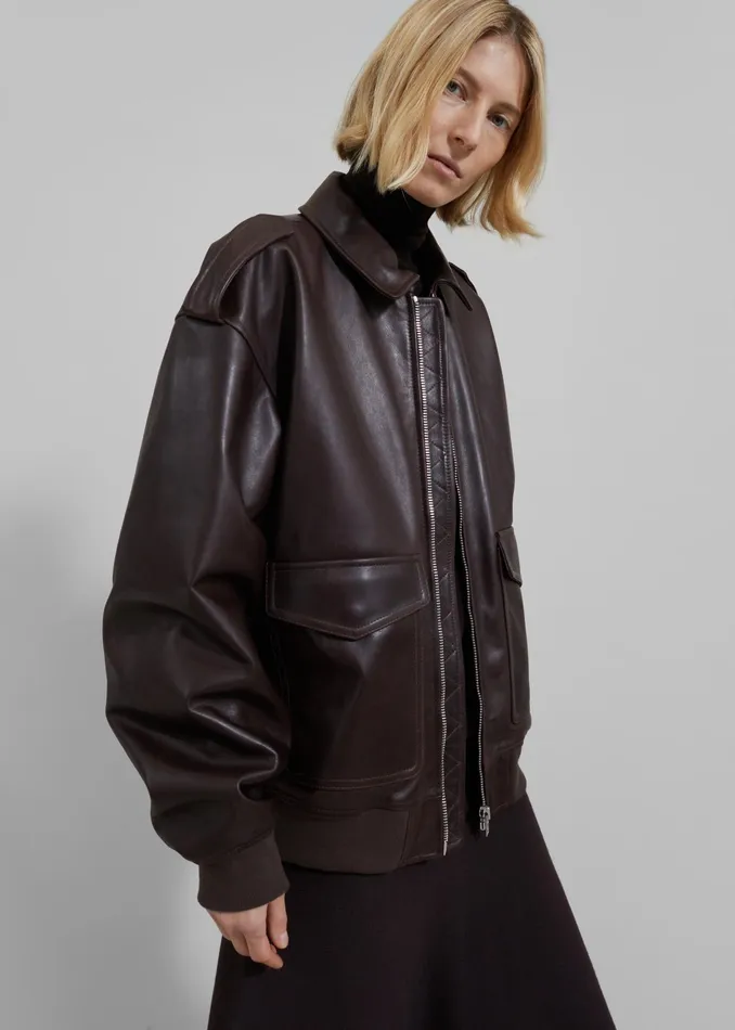 The Frankie Shop Outerwear Viper Leather Jacket 8211 Dark Plum 8211 Women