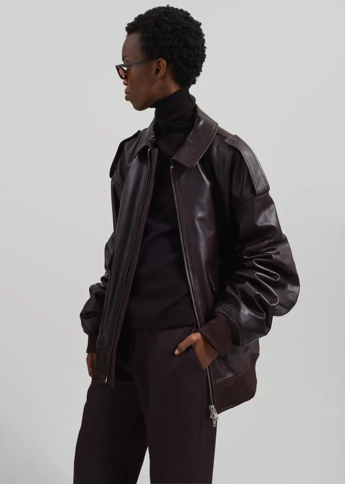The Frankie Shop Outerwear Viper Leather Jacket 8211 Dark Plum 8211 Women