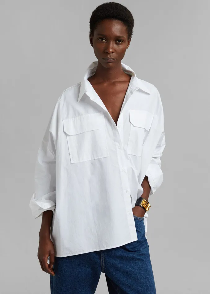 The Frankie Shop Tops Elara Oversized Shirt 8211 Optic White 8211 Women