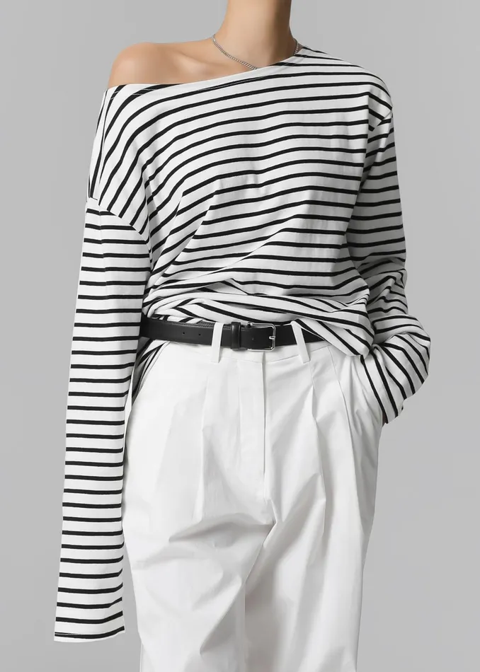 The Frankie Shop Tops Elin Boatneck Top 8211 Black Stripe 8211 Women