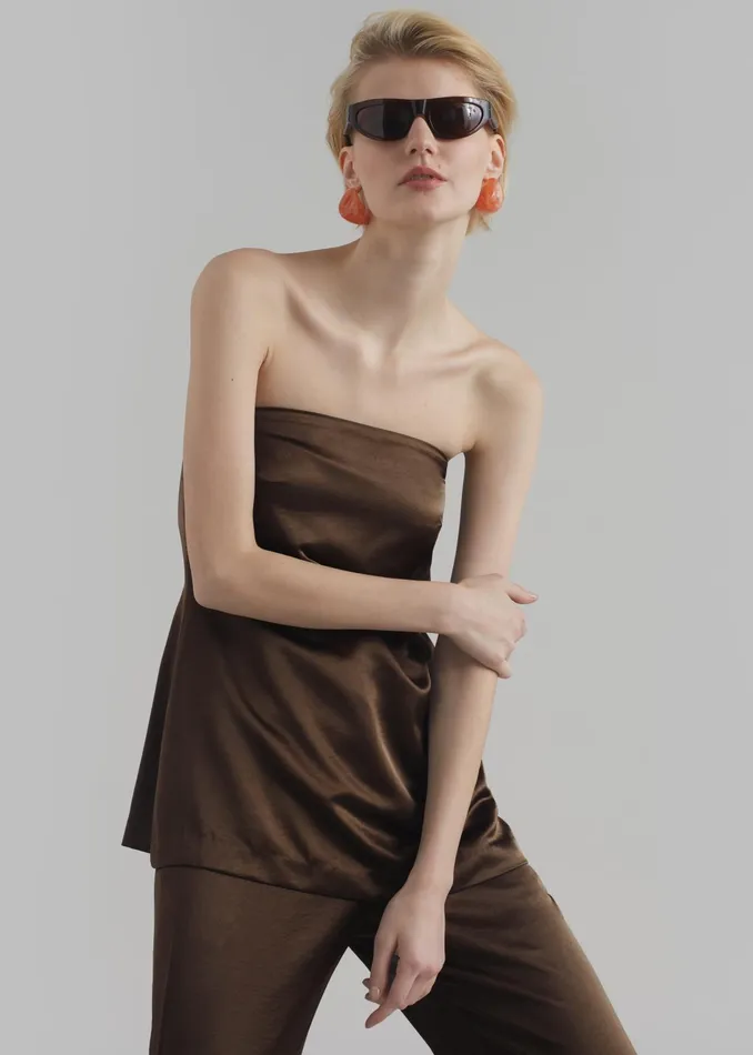 The Frankie Shop Tops Kit Satin Strapless Top 8211 Brown 8211 Women