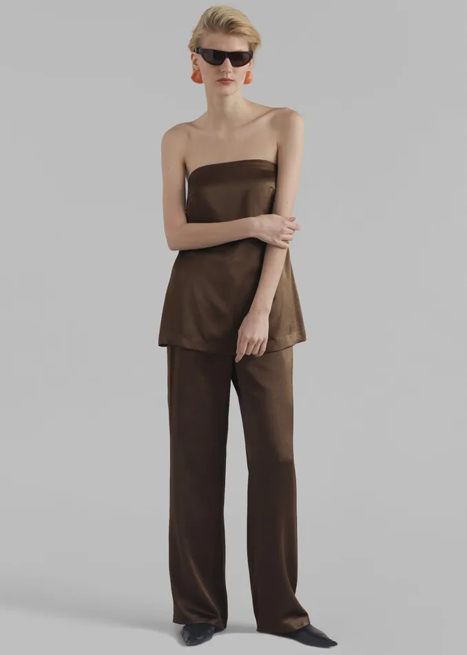 The Frankie Shop Tops Kit Satin Strapless Top 8211 Brown 8211 Women