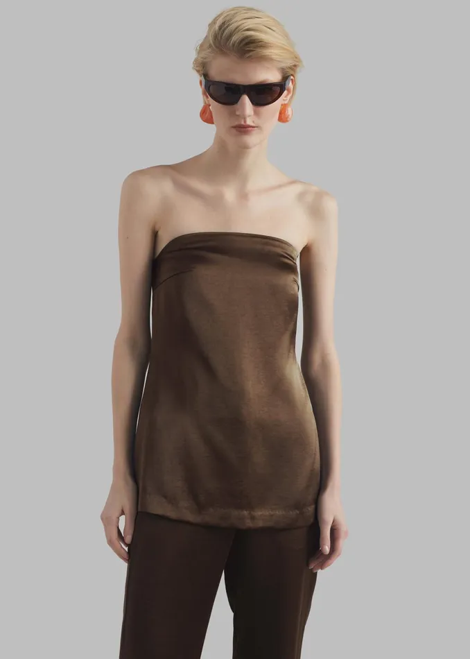 The Frankie Shop Tops Kit Satin Strapless Top 8211 Brown 8211 Women