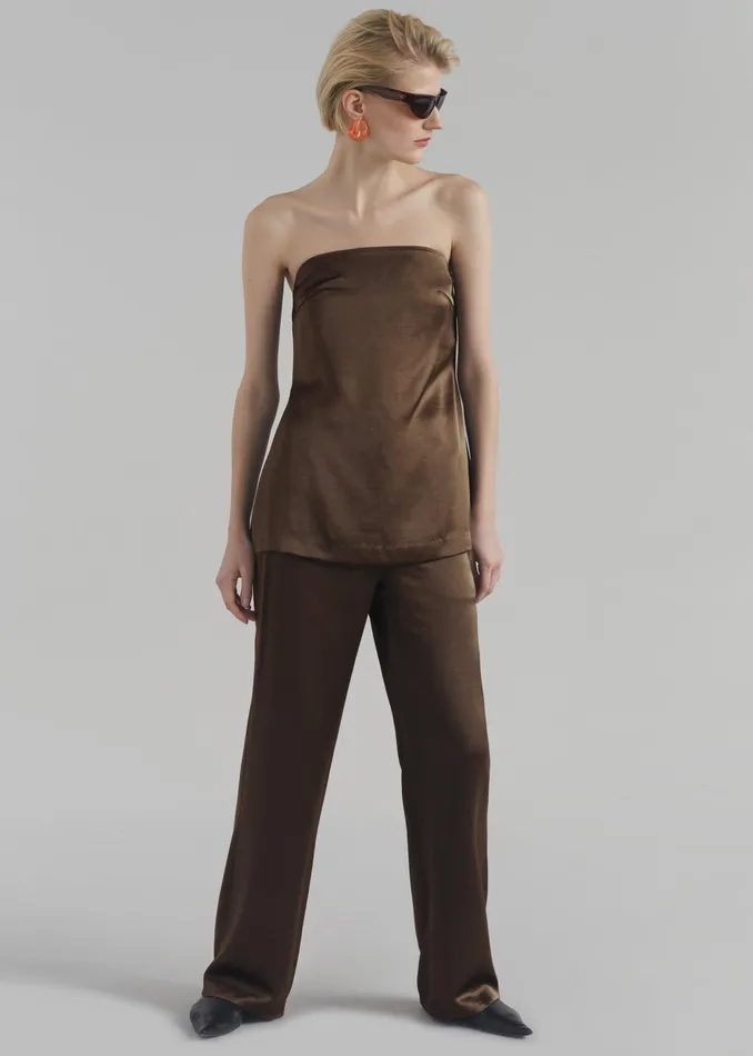The Frankie Shop Tops Kit Satin Strapless Top 8211 Brown 8211 Women