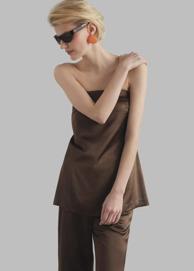 The Frankie Shop Tops Kit Satin Strapless Top 8211 Brown 8211 Women