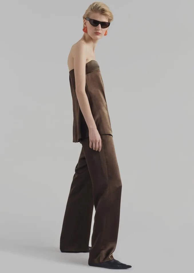 The Frankie Shop Tops Kit Satin Strapless Top 8211 Brown 8211 Women