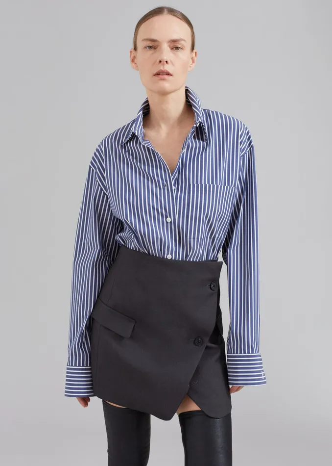 The Frankie Shop Tops Lui Thin Stripe Shirt 8211 Navy Stripe 8211 Women