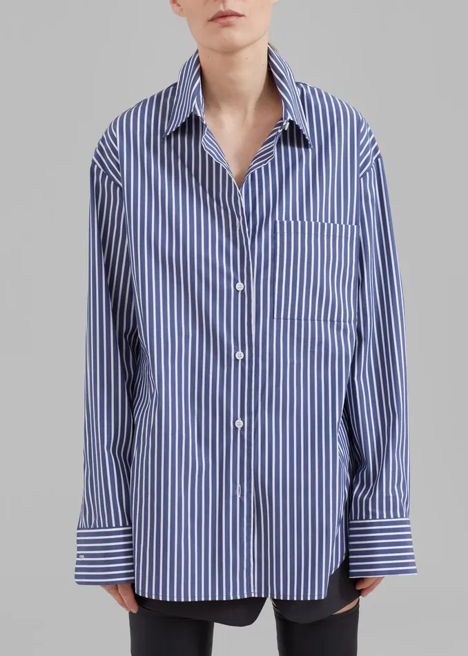 The Frankie Shop Tops Lui Thin Stripe Shirt 8211 Navy Stripe 8211 Women