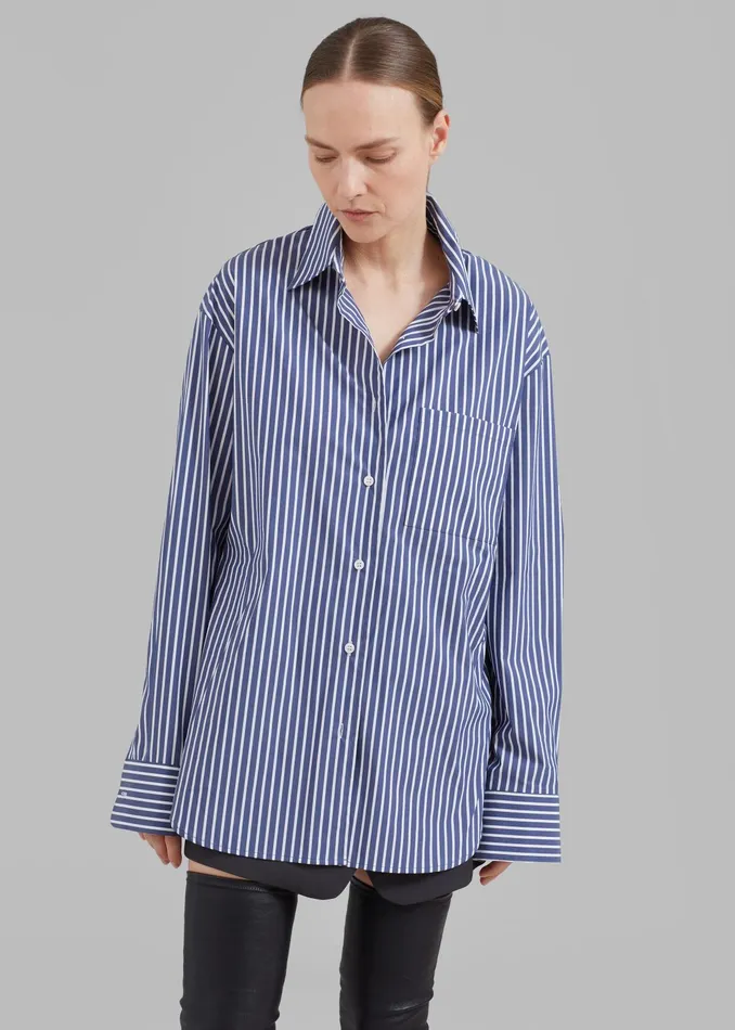The Frankie Shop Tops Lui Thin Stripe Shirt 8211 Navy Stripe 8211 Women