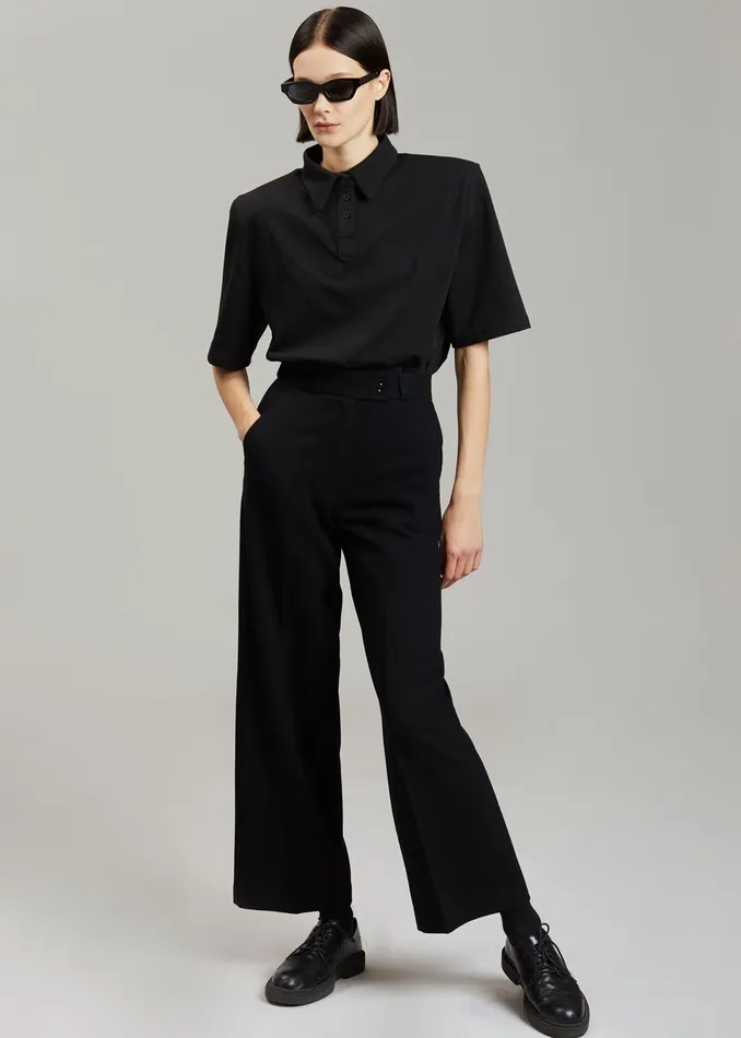 The Frankie Shop Tops Rane Padded Shoulder Polo 8211 Black 8211 Women