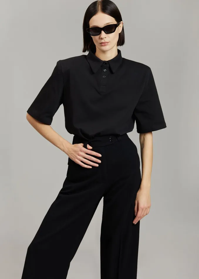 The Frankie Shop Tops Rane Padded Shoulder Polo 8211 Black 8211 Women