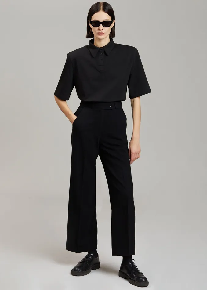 The Frankie Shop Tops Rane Padded Shoulder Polo 8211 Black 8211 Women