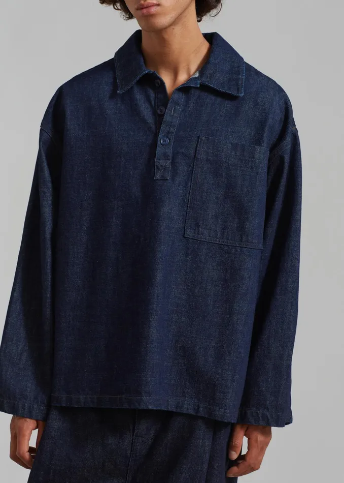 The Frankie Shop Tops Ray Popover Denim Shirt 8211 Raw Wash 8211 Men