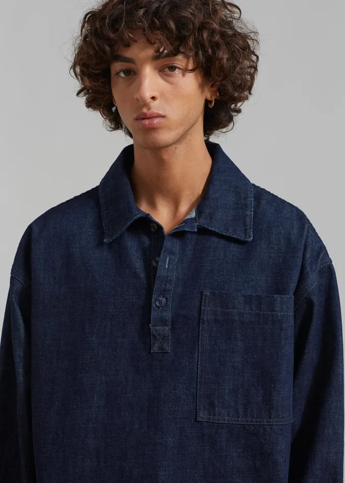 The Frankie Shop Tops Ray Popover Denim Shirt 8211 Raw Wash 8211 Men