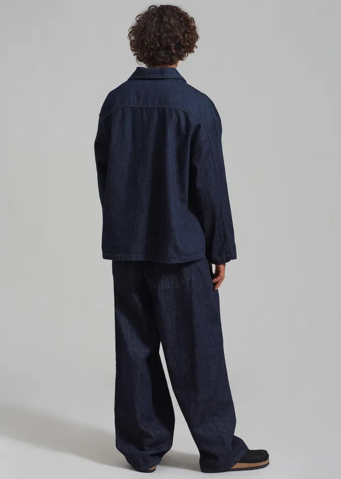 The Frankie Shop Tops Ray Popover Denim Shirt 8211 Raw Wash 8211 Men