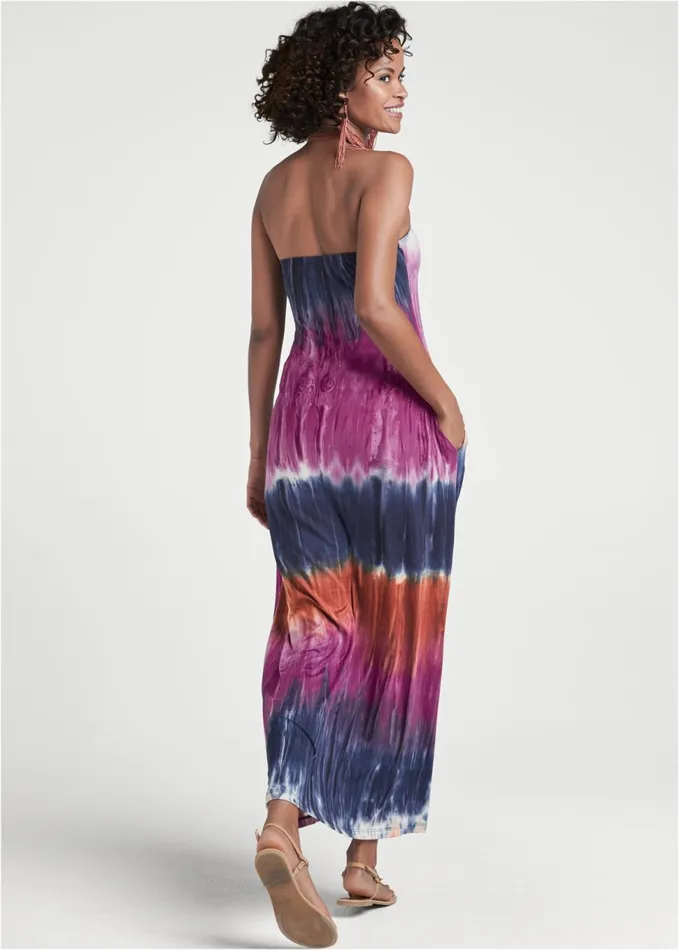 TIE DYE CROSS NECK MAXI TOP Purple Multi Women VENUS Sleeveless Tops
