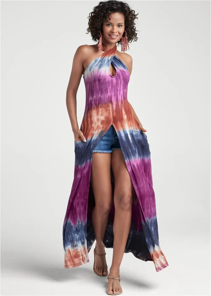 TIE DYE CROSS NECK MAXI TOP Purple Multi Women VENUS Sleeveless Tops