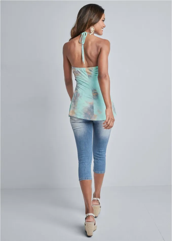 TIE DYE LACE TOP Light Blue Multi Women VENUS Sleeveless Tops