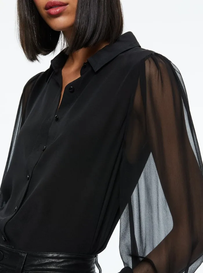 Tops Women Alice Olivia Roanne Button Down Black