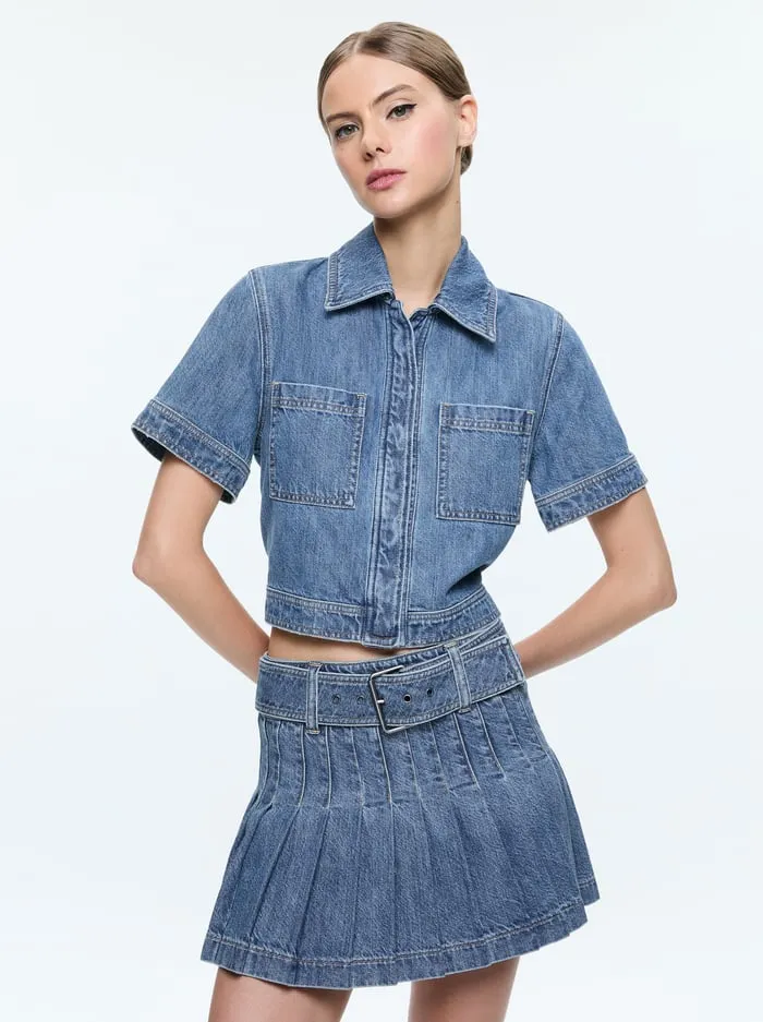 Tops Women Alice Olivia Tesha Denim Button Down Avery Blue