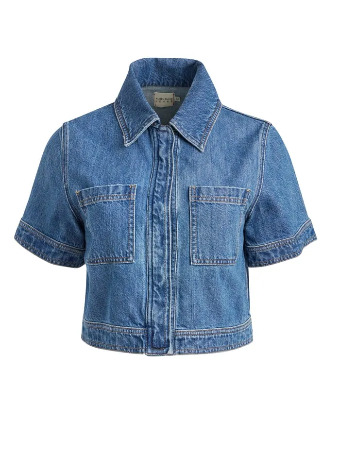 Tops Women Alice Olivia Tesha Denim Button Down Avery Blue