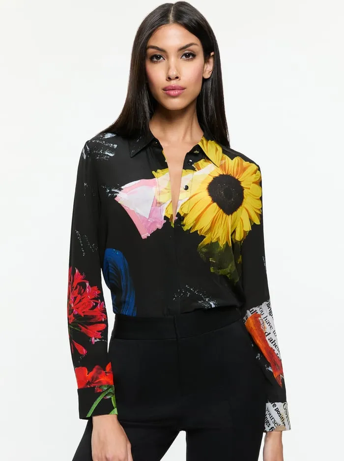 Tops Women Alice Olivia Willa Placket Top Azalea Floral