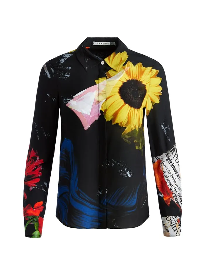 Tops Women Alice Olivia Willa Placket Top Azalea Floral