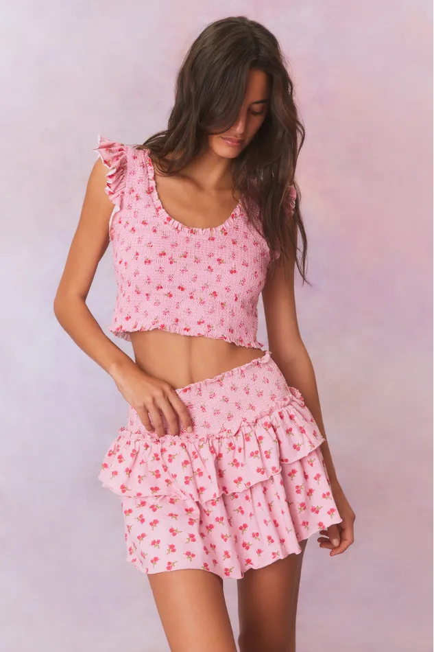 Tops WomenKids LoveShackFancy Dovi Printed Smocked Top Cherry Pink