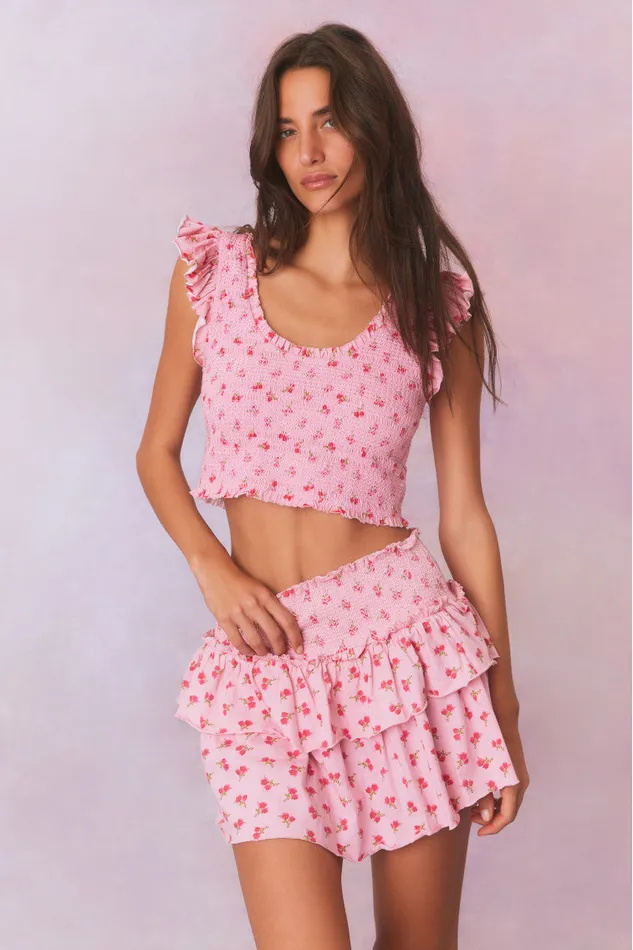 Tops WomenKids LoveShackFancy Dovi Printed Smocked Top Cherry Pink