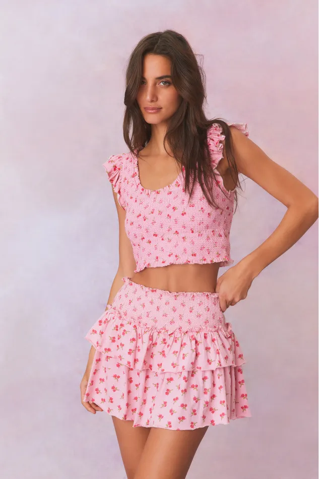 Tops WomenKids LoveShackFancy Dovi Printed Smocked Top Cherry Pink