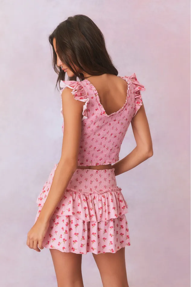 Tops WomenKids LoveShackFancy Dovi Printed Smocked Top Cherry Pink