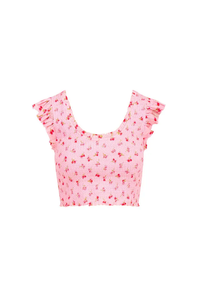 Tops WomenKids LoveShackFancy Dovi Printed Smocked Top Cherry Pink