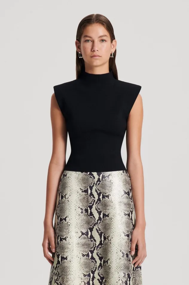 Tops Women Scanlan Theodore CREPE KNIT MILANO SLVLSS TOP Black Tops Women Scanlan Theodore CREPE KNIT MILANO SLVLSS TOP Black