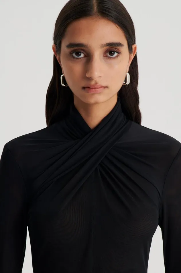 Tops Women Scanlan Theodore MESH TURBAN TWIST TOP Black Tops Women Scanlan Theodore MESH TURBAN TWIST TOP Black