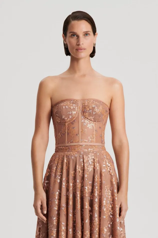 Tops Women Scanlan Theodore TINSEL FLORAL BUSTIER Spice