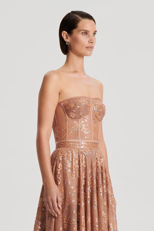 Tops Women Scanlan Theodore TINSEL FLORAL BUSTIER Spice