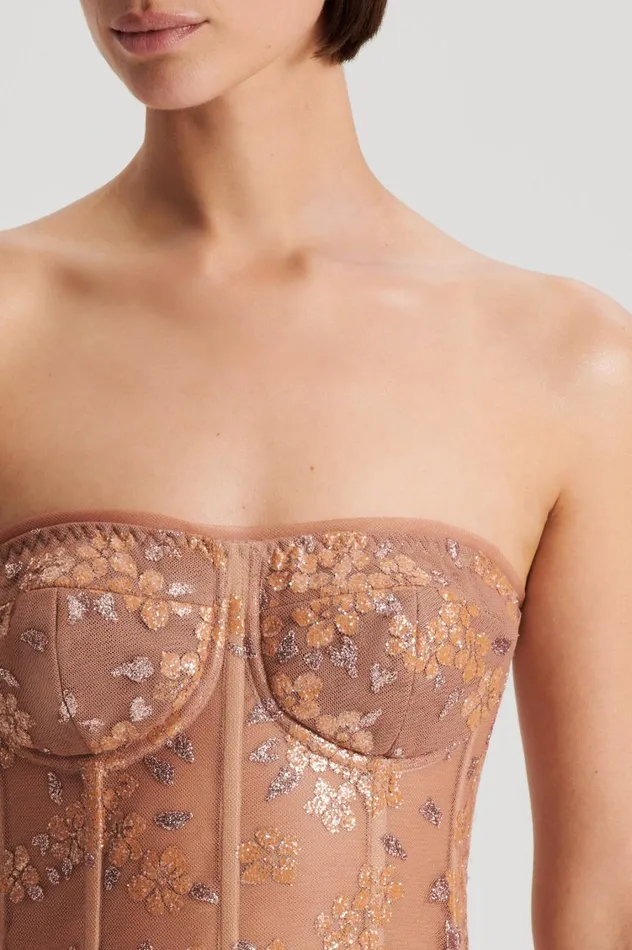 Tops Women Scanlan Theodore TINSEL FLORAL BUSTIER Spice