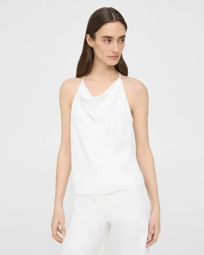 Tops Women Theory Cowl Neck Halter Top In Viscose White