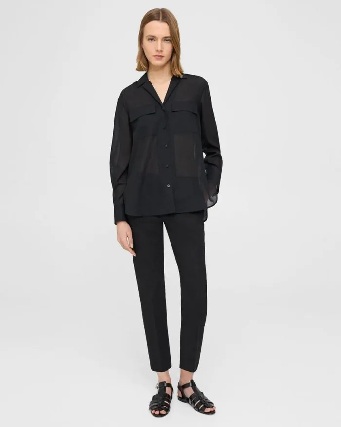 Tops Women Theory Oversized Patch Pocket Shirt In WoolPoly Black Tops Women Theory Oversized Patch Pocket Shirt In WoolPoly Black